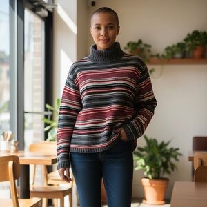 1990s Vintage Field Gear Striped Turtleneck Sweater